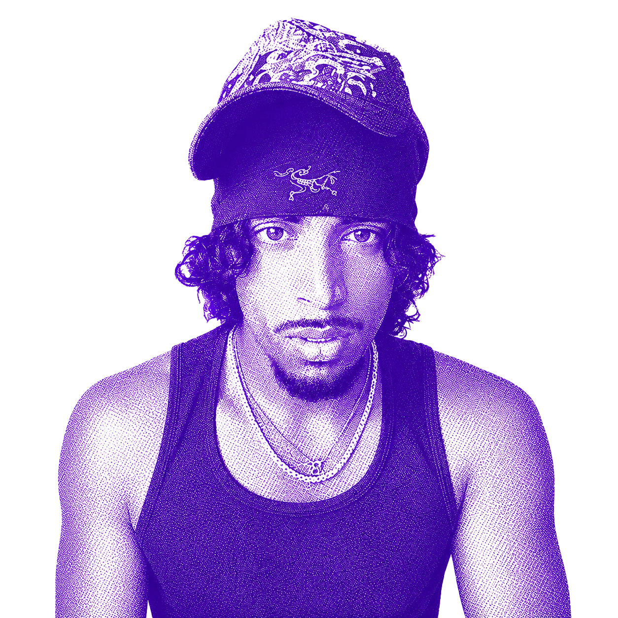 Aman, UGM co-founder, in a purple halftone duotone portrait.